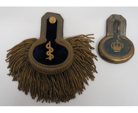 Two Imperial German Officer Shoulder Epaulettes  consisting Imperial Navy Medical Branch.  Blue central strap with overlaid g