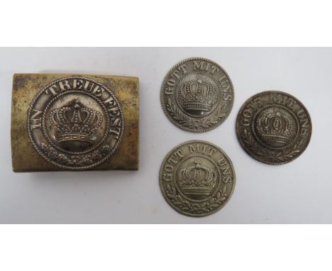 Bavarian 1847/1895 Buckle brass, rectangular buckle with overlaid white metal “In Treve Fest” and oak leaf circlet with centr