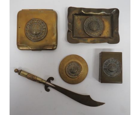 Small Selection of Imperial German Trench Art consisting square, brass, cigarette case.  The flip up lid with applied, brass,