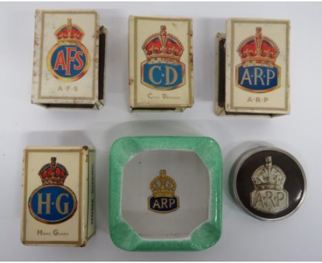 Small Selection of ARP/Civil Defence Matchbox Covers consisting celluloid covered, metal matchbox covers for the ARP ... CD .