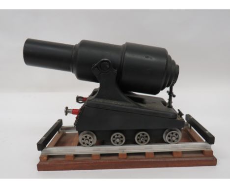 Early 20th Century Scale Model of An Armstrong Track Mounted Cannon 14 1/2 inch, heavy stepped, muzzle loading barrel.  Cast 