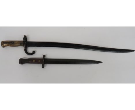 French Chassepot Bayonet and Metford 1888 Bayonet French Chassepot, 22 1/2 inch, single edged, Yataghan blade.  Large fuller.