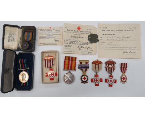 Small Selection of Red Cross and Other Medals including Voluntary Medical Service medal named “Miss Ethel Mary Bargent” ... C