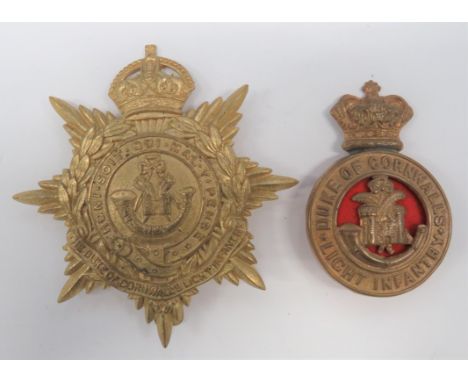 Duke of Cornwall Light Infantry Glengarry and Helmet Plates consisting glengarry badge.  Brass Vic crown applied to brass OR’