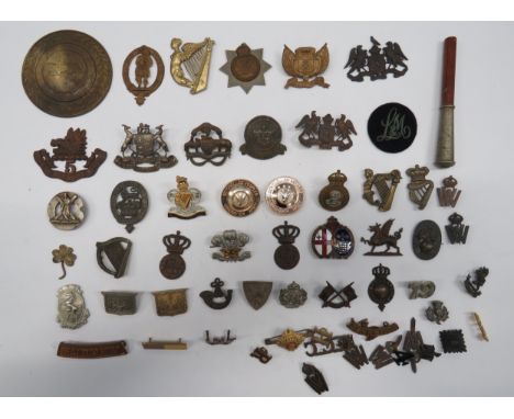 Varied Selection of Badges including silvered, gilt and enamel, QC Queens Royal Hussars ... Anodised Seychelles Peoples Liber