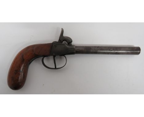 19th Century Continental Percussion Pocket Pistol 54 bore, 4 3/4 inch, smoothbore barrel.  The breech with proof stamps.  Sim