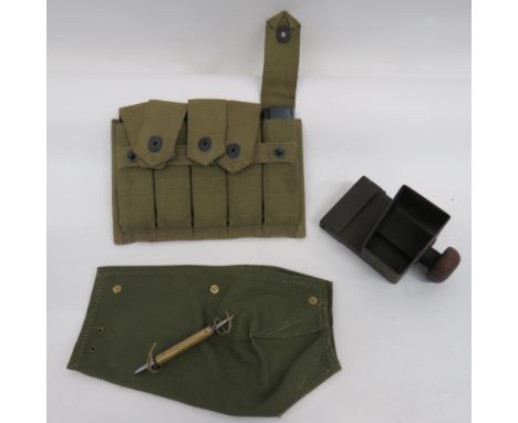 American Thompson SMG Pouch and Magazines khaki green webbing pouch to hold 5 x 20 round Thompson magazines.  Complete with b