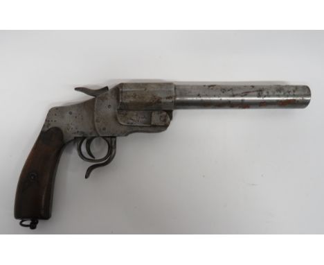 Deactivated WW1 Regimental Stamped German Flare Pistol 27 mm, 9 inch, steel barrel with octagonal breech.  Top flat stamped “