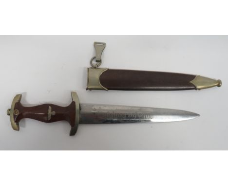 German Third Reich SA Stormtrooper’s Dagger by Kaufmann &amp; Sohne 8 3/4 inch, double edged blade etched “Alles Fur Deutschl