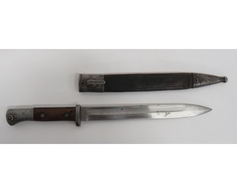 Imperial German Seitengewehr 1884/98 2nd Type Bayonet 10 inch, single edged blade.  Wide fuller.  The forte with maker “J Mah