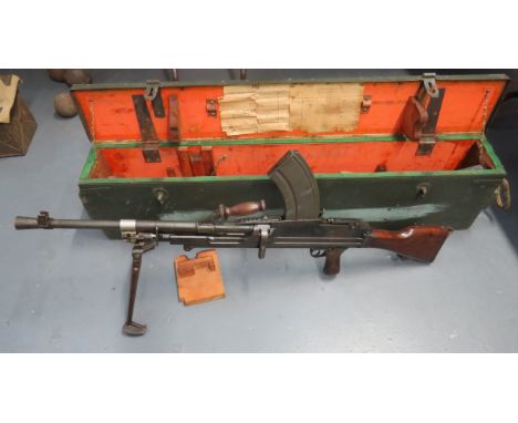 Deactivated MKII Bren Light Machine Gun .303, MKII blackened barrel with attached flash hider and side mounted sight.  Top wo