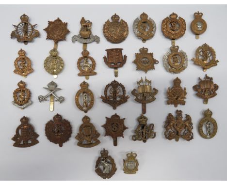 Selection of Corps Cap Badges including KC brass, solid centre ASC ... Bi-metal, KC RAVC  ... Brass, KC Army Cyclist Corps ..