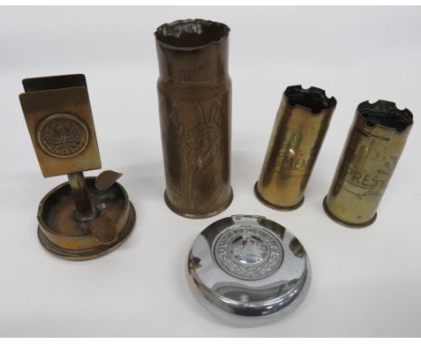 Small Selection of Imperial German Trench Art consisting brass matchbox cover with Prussian eagle button sides.  The lower as