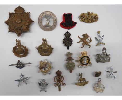 Small Selection of Various Badges cap badges include white metal Lovat Scouts ... Bi-metal Yorkshire Yeomanry ... Blackened, 