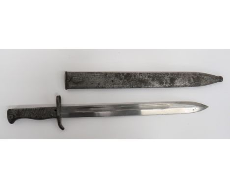 Imperial German Ersatz Bayonet 14 1/4 inch, single edged blade with sharpened back edge point.  Narrow fuller.  Steel, part m