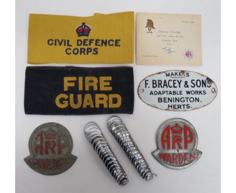 Small Selection of ARP Door Signs and Other Items consisting 2 x cast alloy, KC ARP Warden door signs ... Oval, enamel sign “