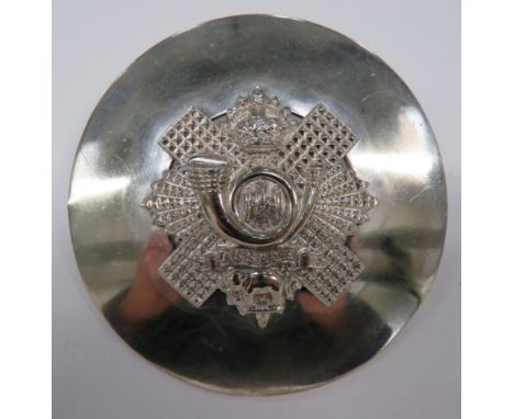 Highland Light Infantry Plaid Brooch plated, circular plaid.  Central applied, plated, KC Highland Light Infantry badge.  Rea