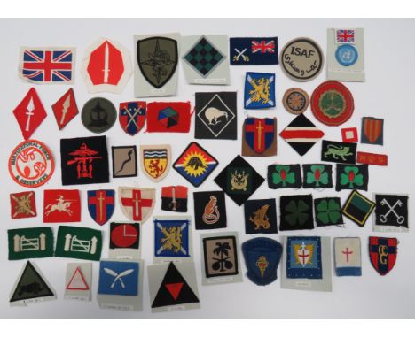 Selection of Various Formation Badges including QC embroidery Minden Row Hong Kong ... Embroidery Commission Control Germany 