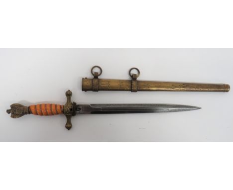 German Third Reich Navy Officer’s Dagger 10 inch, double edged blade with narrow, double fullers.  The forte with maker “Alco