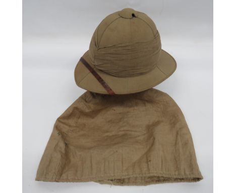 1926 Dated Interwar Other Ranks Pith Helmet khaki cotton, six panel crown, pointed peak and square rear brim.  Top covered cr