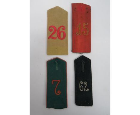 Four Various Numbered German Shoulder Straps consisting green shoulder strap with pink edges.  Red embroidery “7” ... Dark gr