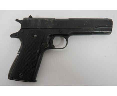 Deactivated Colt M1911 A1 Auto Pistol .45, 4 3/4 inch barrel. Blackened top slide. Blackened lower frame and grip body marked