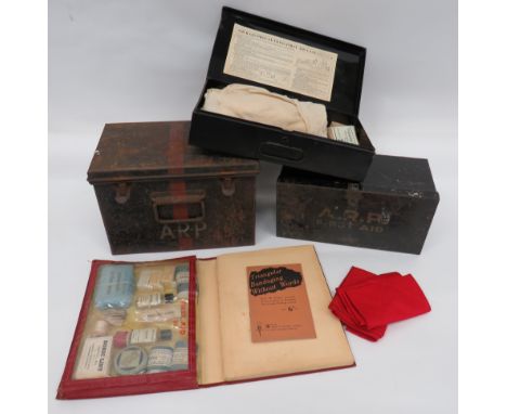 Selection of WW2 ARP First Aid Items consisting “The Complete First Aid Outfit Book and ARP”.  Complete with contents ... Bla