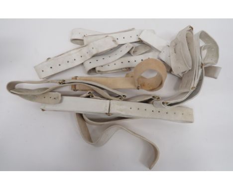 Ten Buff Leather British Army Full Dress Belts white blancoed, buff leather, three section belts joined by brass loops.  Fron