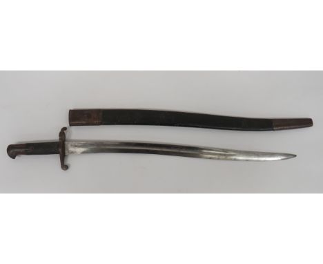 1856 Pattern Sword Bayonet 22 3/4 inch, single edged, Yataghan blade with large fuller.  No marks to fuller.  Steel crossguar