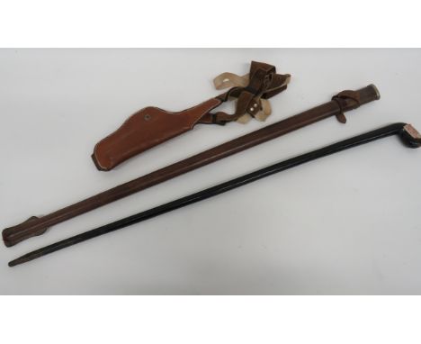 Small Selection of Various Items consisting blackened, wooden walking stick with small bulbous grip.  Typical of the pattern 