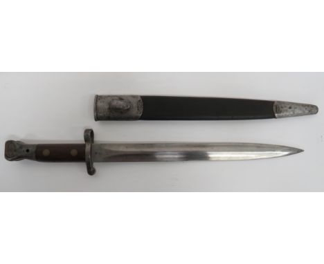 British P1888 MK2 Bayonet 12 inch, double edged blade.  The forte with crowned “ER” cypher over date “1-0” and maker “EFD” (E