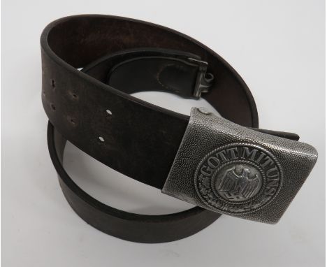 German Third Reich Army Buckle and Belt die struck, aluminium, Army buckle.  The front with pebbledash finish with “Gott Mit 