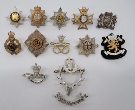 Selection of Modern Officer Cap Badges including silvered three part, QC Queens Own Highlanders ... Silvered, gilt and enamel