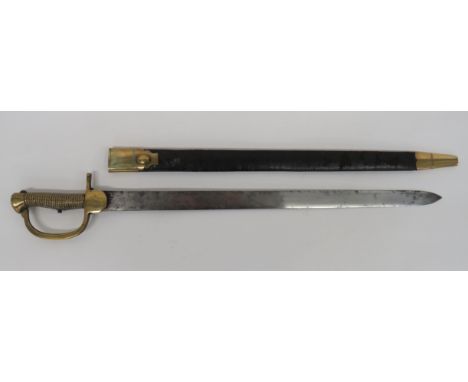 Napoleonic Period 2nd Model Baker Sword Bayonet 23 1/4 inch, single edged blade with sharpened back edge point. Cast brass cr