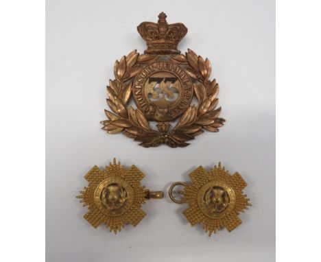 Victorian 33rd (Duke of Wellingtons) Regiment Shako Plate brass, Victorian crowned laurel wreath.  Central inscribed belted c