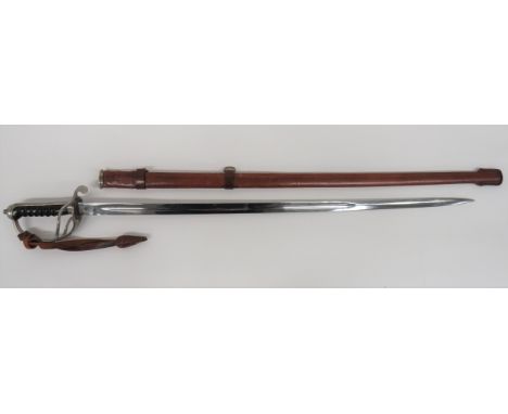 Royal Artillery Officer’s Dress Sword 34 1/2 inch, single edged blade with large fuller.  Back edge numbered “9115”.  Plated,