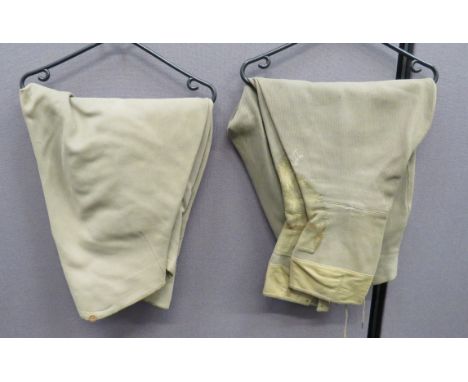 Two Pairs of Interwar Officer’s Breeches consisting light khaki, fine cord, high V back, wide leg breeches narrowing at the c