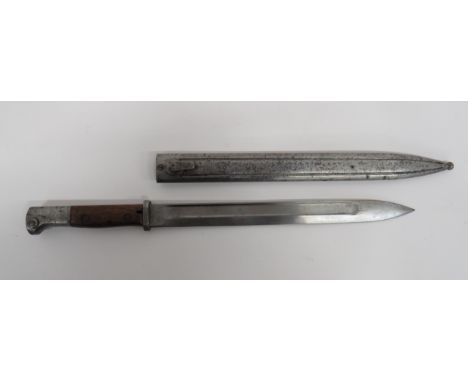 Imperial German Seitengewehr M1914 Bayonet 11 3/4 inch, single edged blade.  Square ended fullers.  Forte with “Bayard” maker