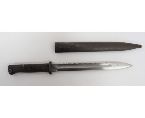 Imperial German Seitengewehr M1884/98 Sawback Bayonet 9 3/4 inch, single edged blade.  Rear sawback edge.  Wide fuller.  Fort