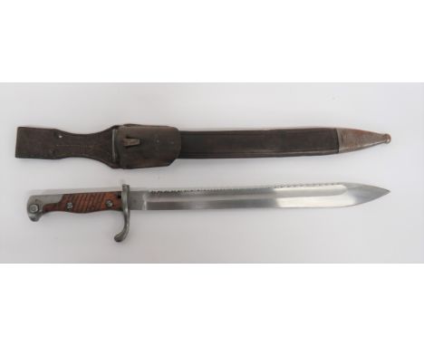 Imperial German Seitengewehr M1898/05 Sawback Butcher Bayonet 14 1/2 inch, single edged blade widening towards the point.  Re