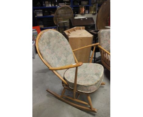 Ercol Light Elm and Beech Elbow Hoop Back Rocking Chair