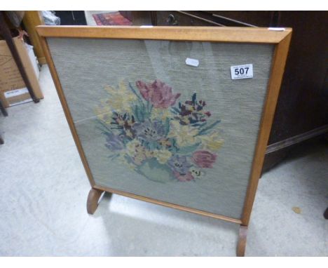 Oak Framed Firescreen with Needlework Panel