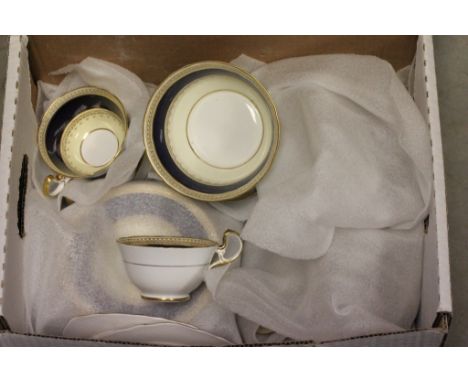 Aynsley part tea service "Pearl", to include; 12 tea plates, 12 saucers, 10 cups, 2 serving plates, 1 sugar bowl, plus 2 othe