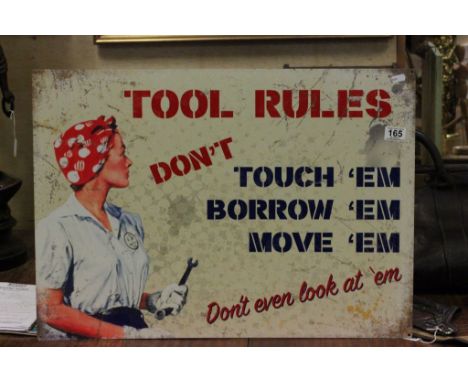 Reproduction Tin Plate Sign ' Tool Rules '