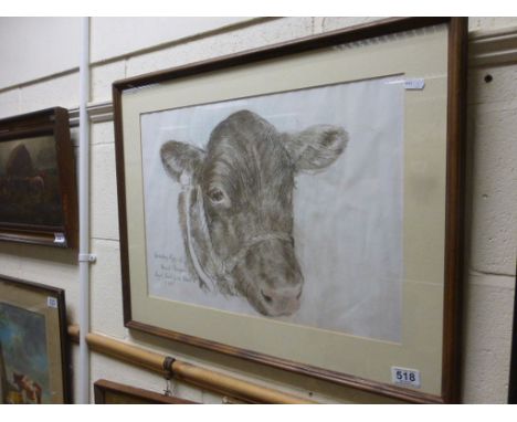 Darnley Rigg 'Best of Show, Royal Smithfield' pastel portrait of a cow signed and dated 1988