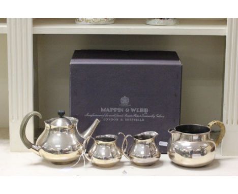 A four piece silver plate tea service by Mappin & Webb, in original box