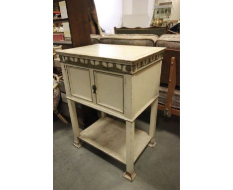 Continental Style White Painted Side Cabinet with cupboard over shelf below