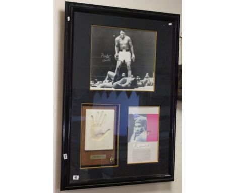 Boxing Autograph - Large & unique framed presentation of Muhammad Ali including signed picture and hand print mould of Ali al