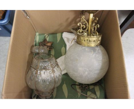 2 vintage glass & metal light fittings
