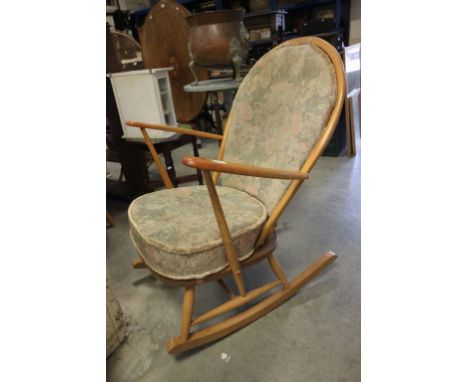 Ercol Light Elm and Beech Elbow Hoop Back Rocking Chair